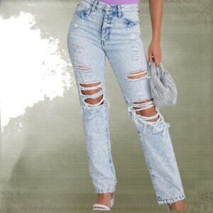 Kancan 90s Boyfriend Jeans Size 7/27 Acid Wash Distressed NWT